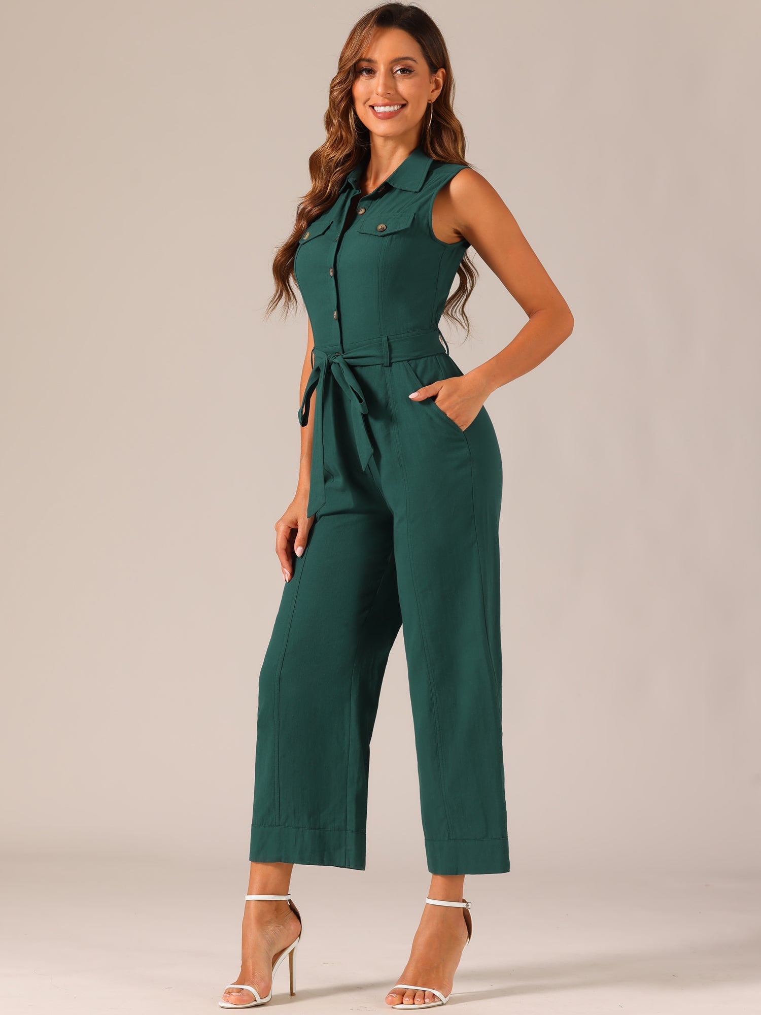Cotviera - Women’s Button Down Wide Leg Jumpsuit