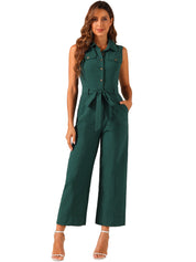 Cotviera - Women’s Button Down Wide Leg Jumpsuit