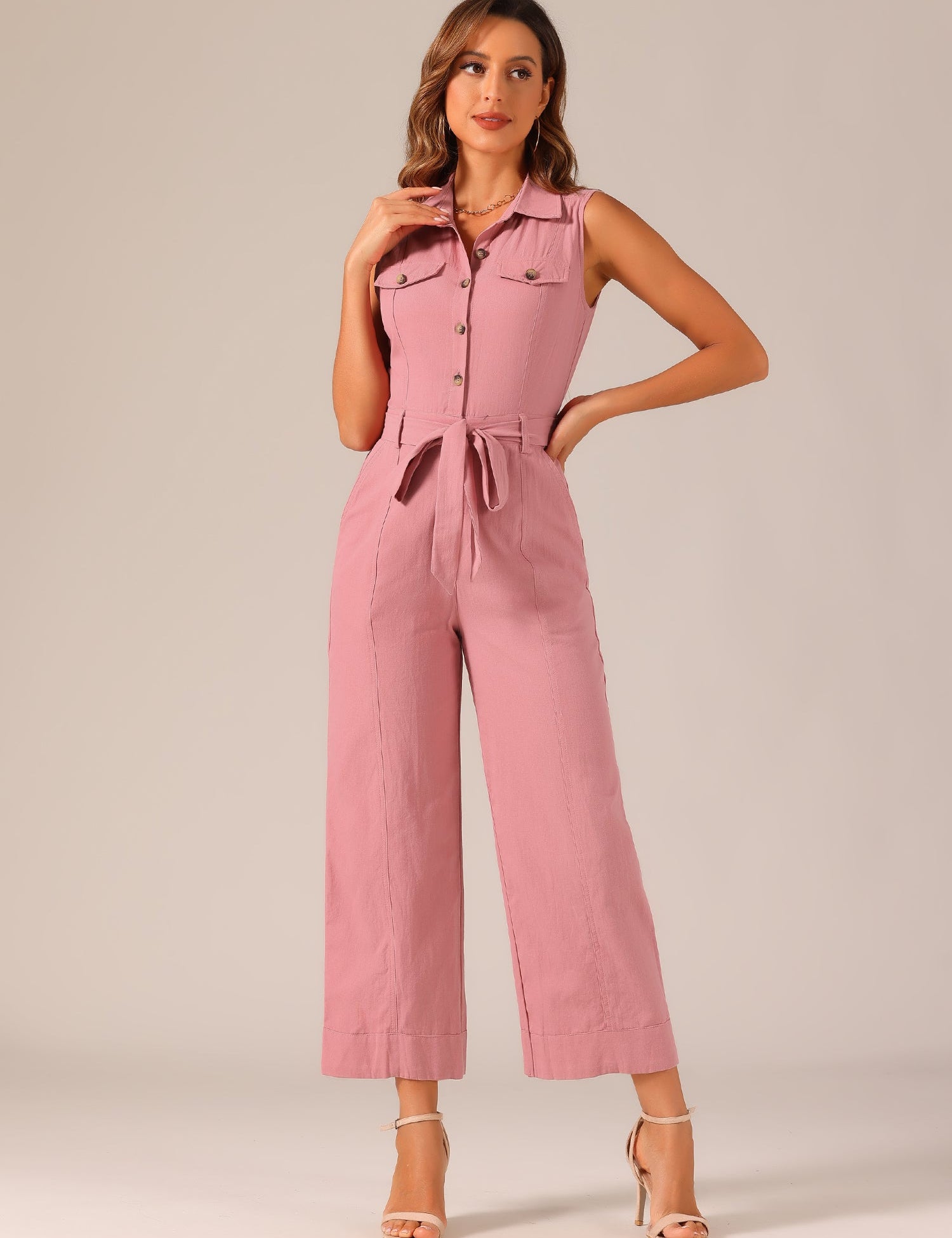 Cotviera - Women’s Button Down Wide Leg Jumpsuit