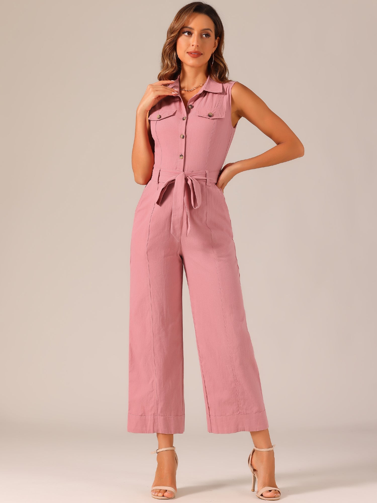 Cotviera - Women’s Button Down Wide Leg Jumpsuit