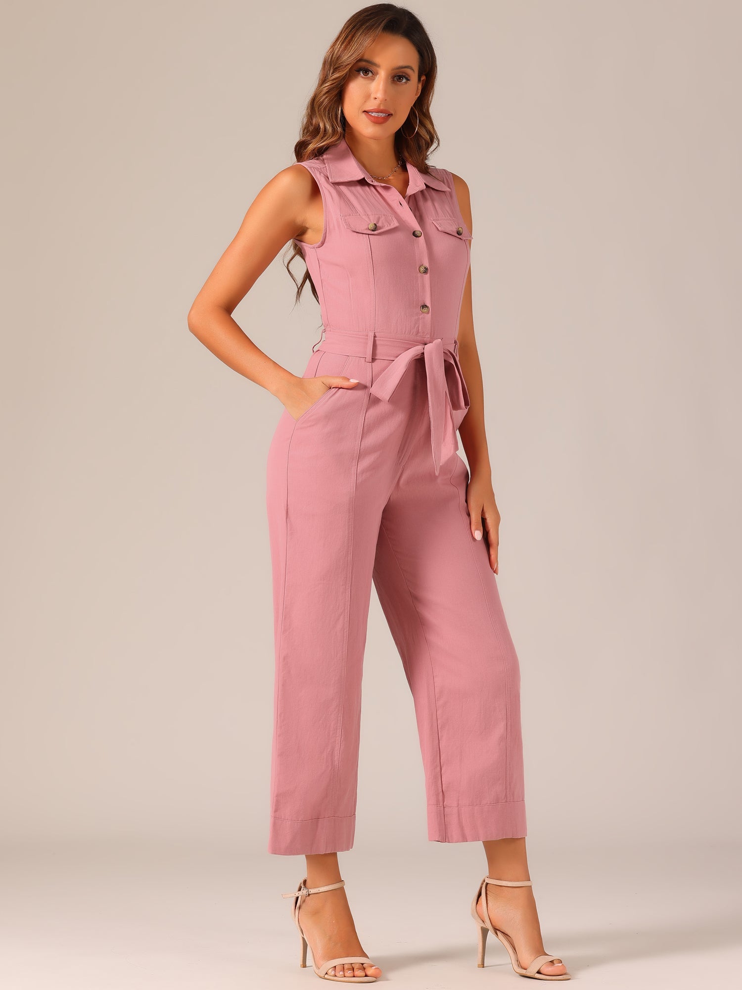 Cotviera - Women’s Button Down Wide Leg Jumpsuit
