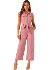 Cotviera - Women’s Button Down Wide Leg Jumpsuit