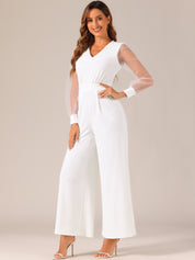 Meshvella - Women’s V-Neck Wide Leg Jumpsuit