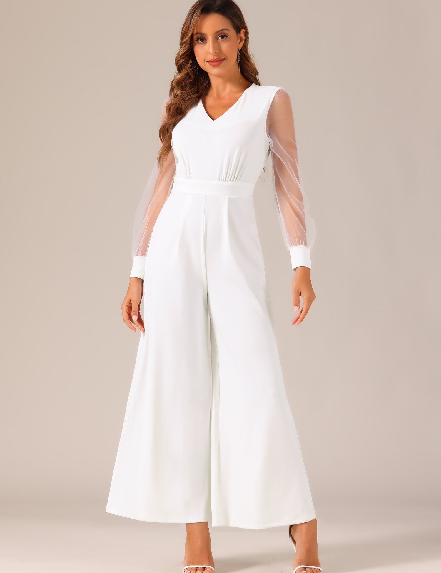 Meshvella - Women’s V-Neck Wide Leg Jumpsuit