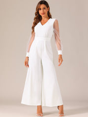 Meshvella - Women’s V-Neck Wide Leg Jumpsuit