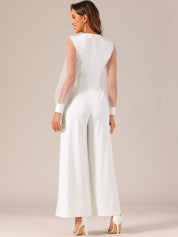 Meshvella - Women’s V-Neck Wide Leg Jumpsuit