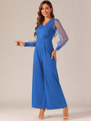 Meshvella - Women’s V-Neck Wide Leg Jumpsuit