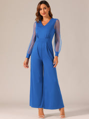 Meshvella - Women’s V-Neck Wide Leg Jumpsuit