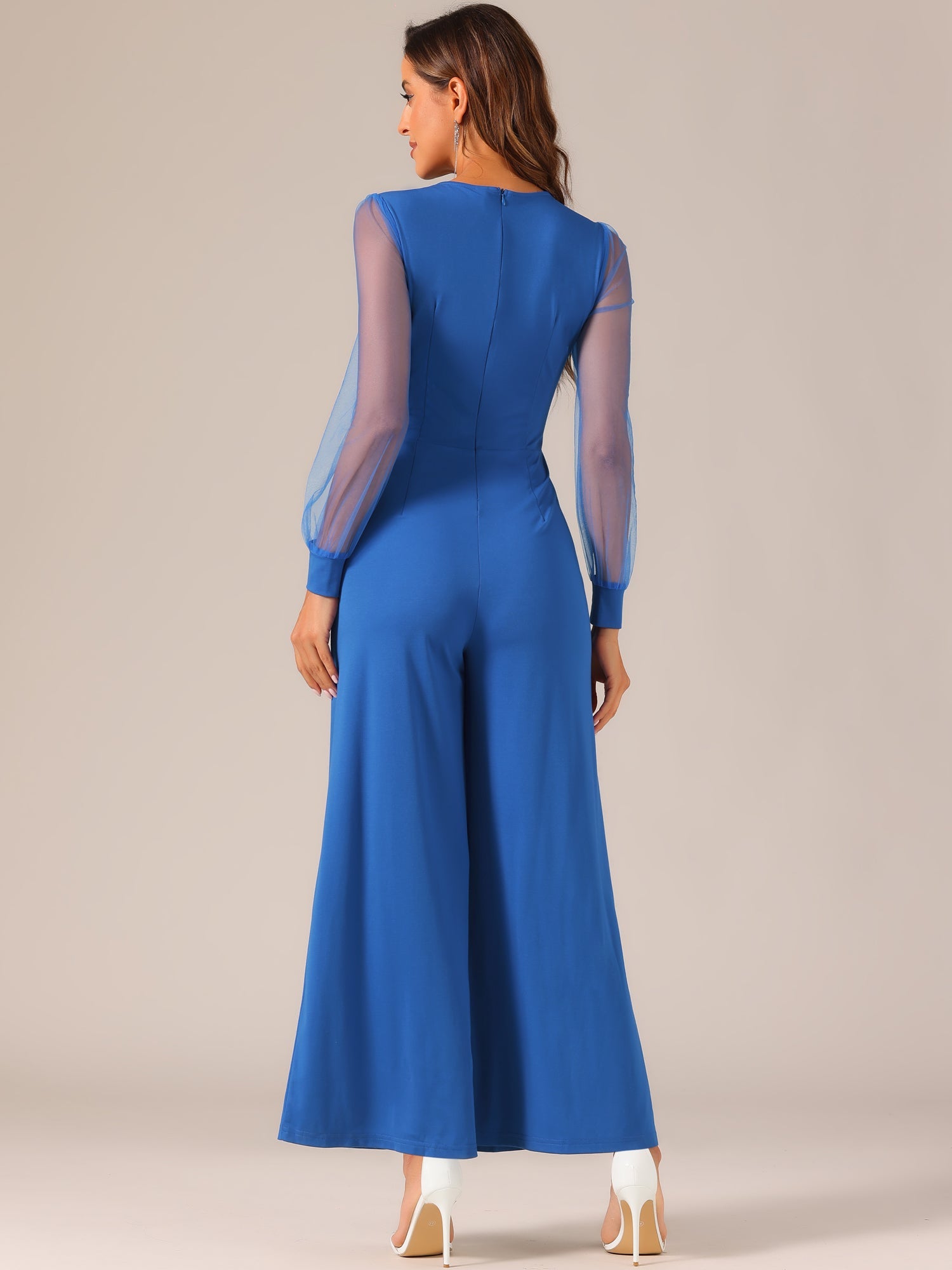 Meshvella - Women’s V-Neck Wide Leg Jumpsuit