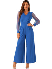 Meshvella - Women’s V-Neck Wide Leg Jumpsuit