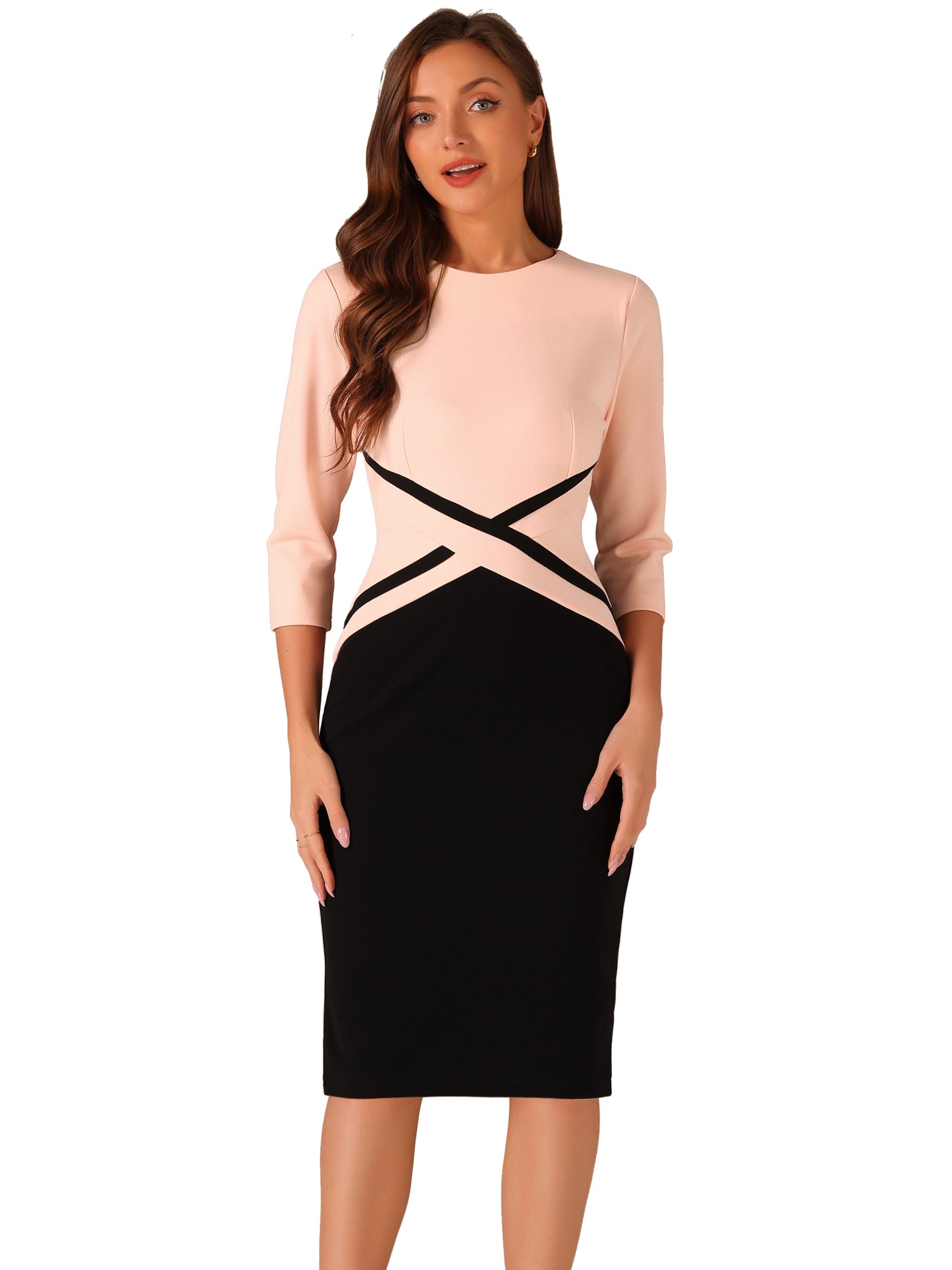 Montriva – Women’s Contrast Panel Office Sheath Dress