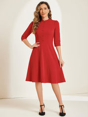 Clarivelle – Women’s Stand Collar Button Detail Dress