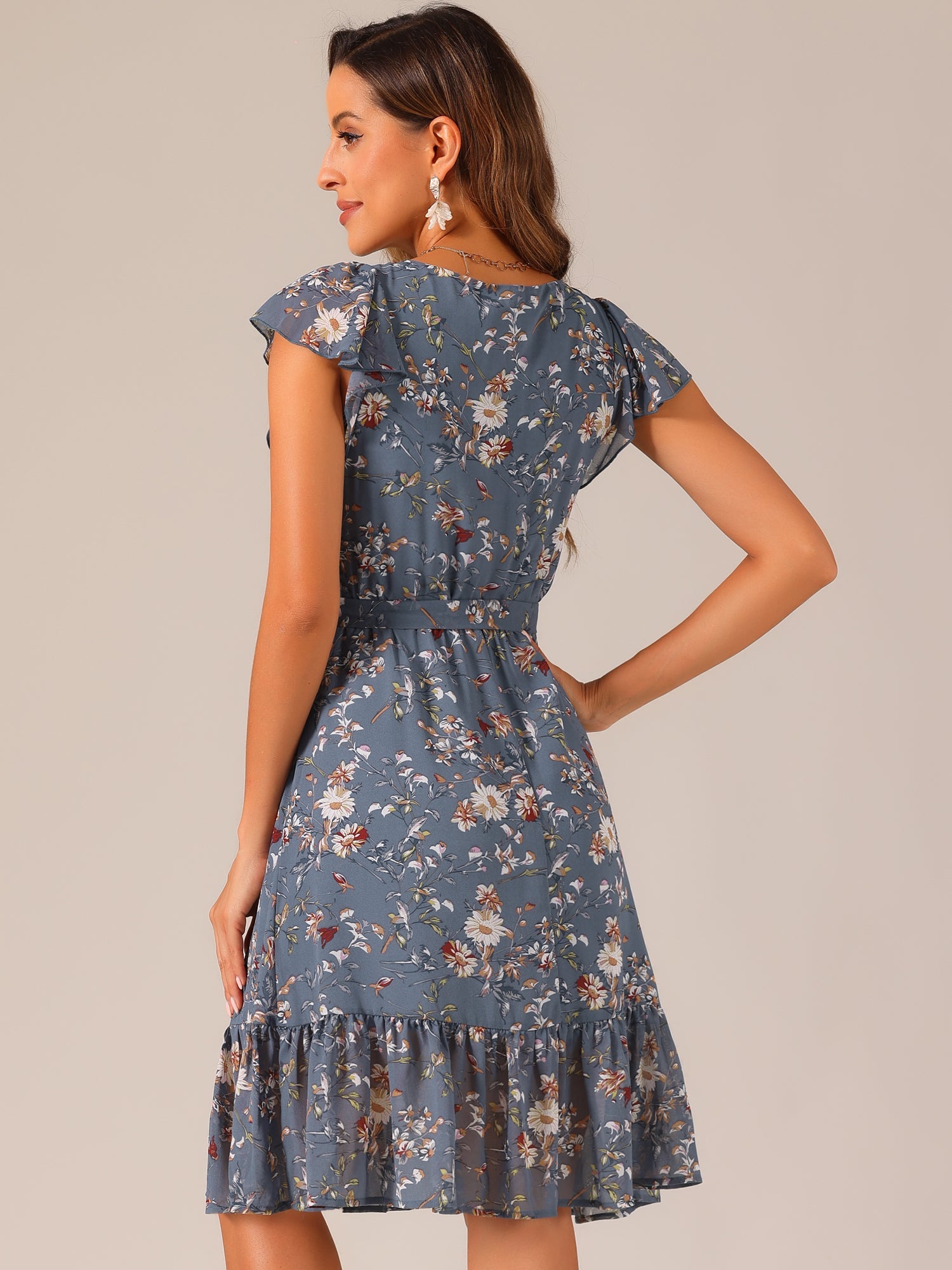 Florvella - Women’s Floral Square Neck A-Line Dress