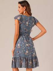Florvella - Women’s Floral Square Neck A-Line Dress