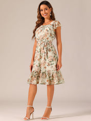 Florvella - Women’s Floral Square Neck A-Line Dress