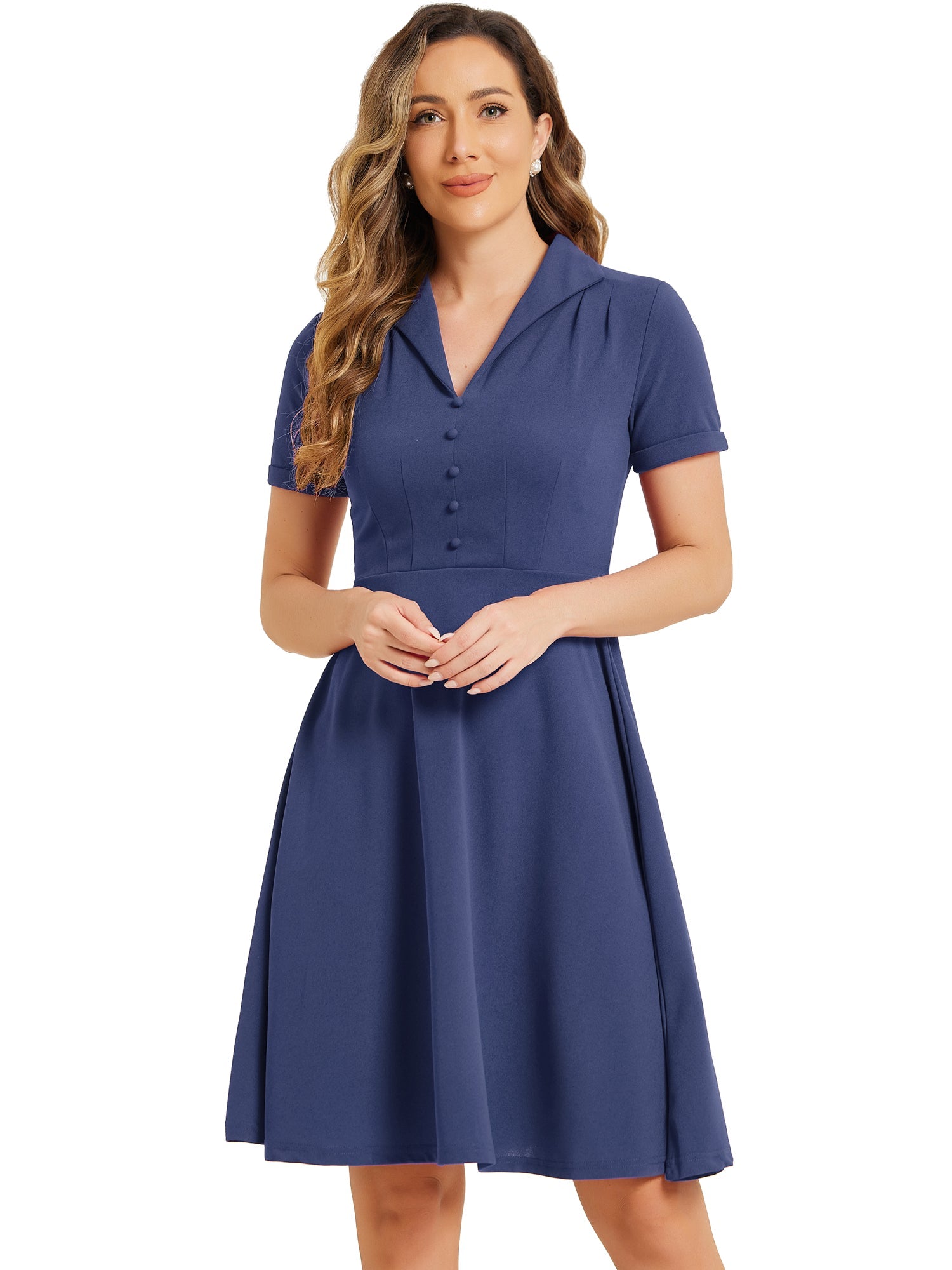 Elvaria – Women’s Vintage Collar Fit & Flare Midi Dress