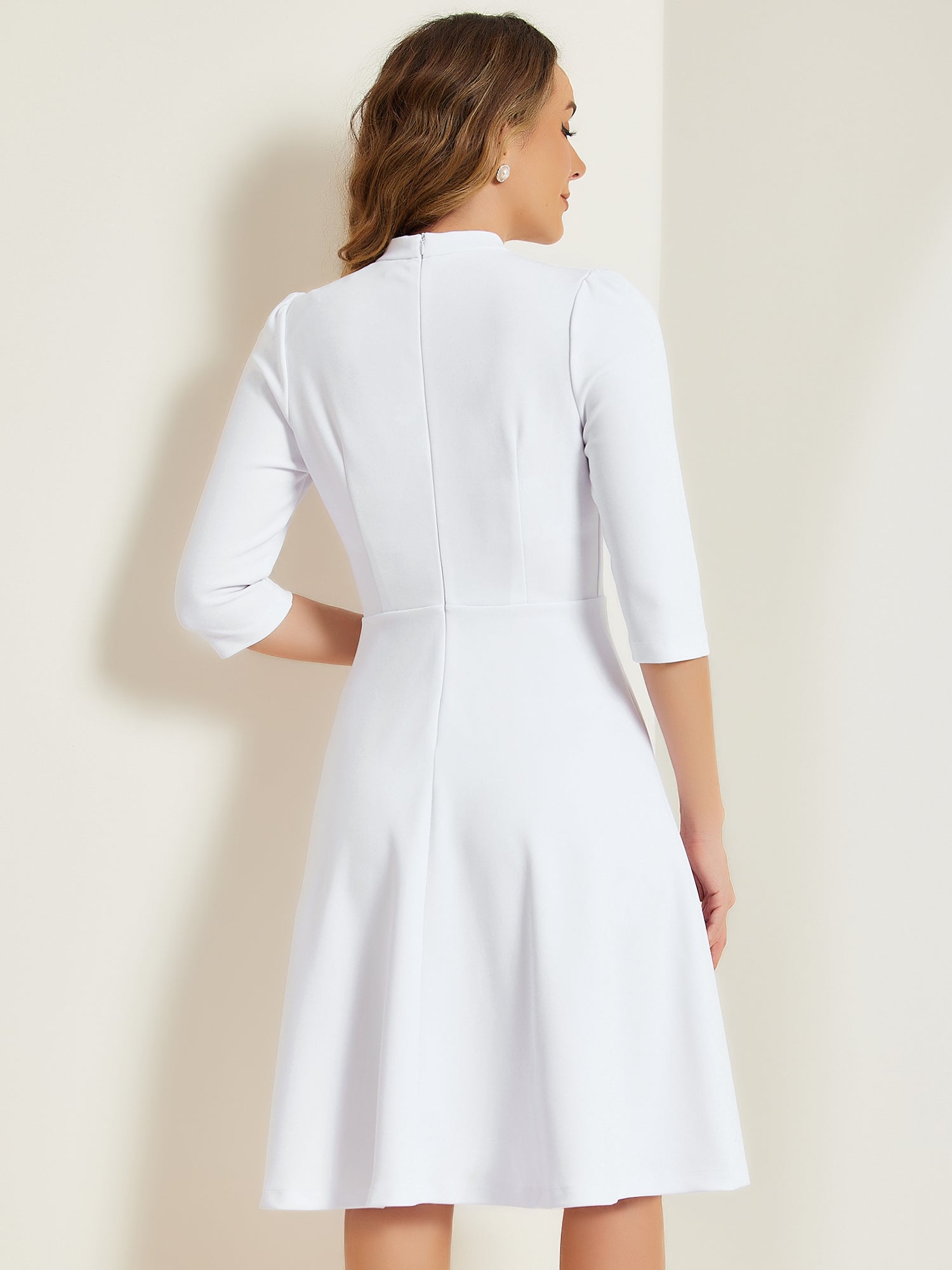 Clarivelle – Women’s Stand Collar Button Detail Dress