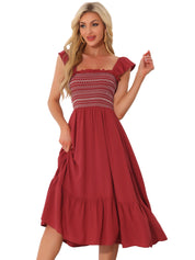 Solavira – Women’s Boho Smocked Tiered Midi Sundress