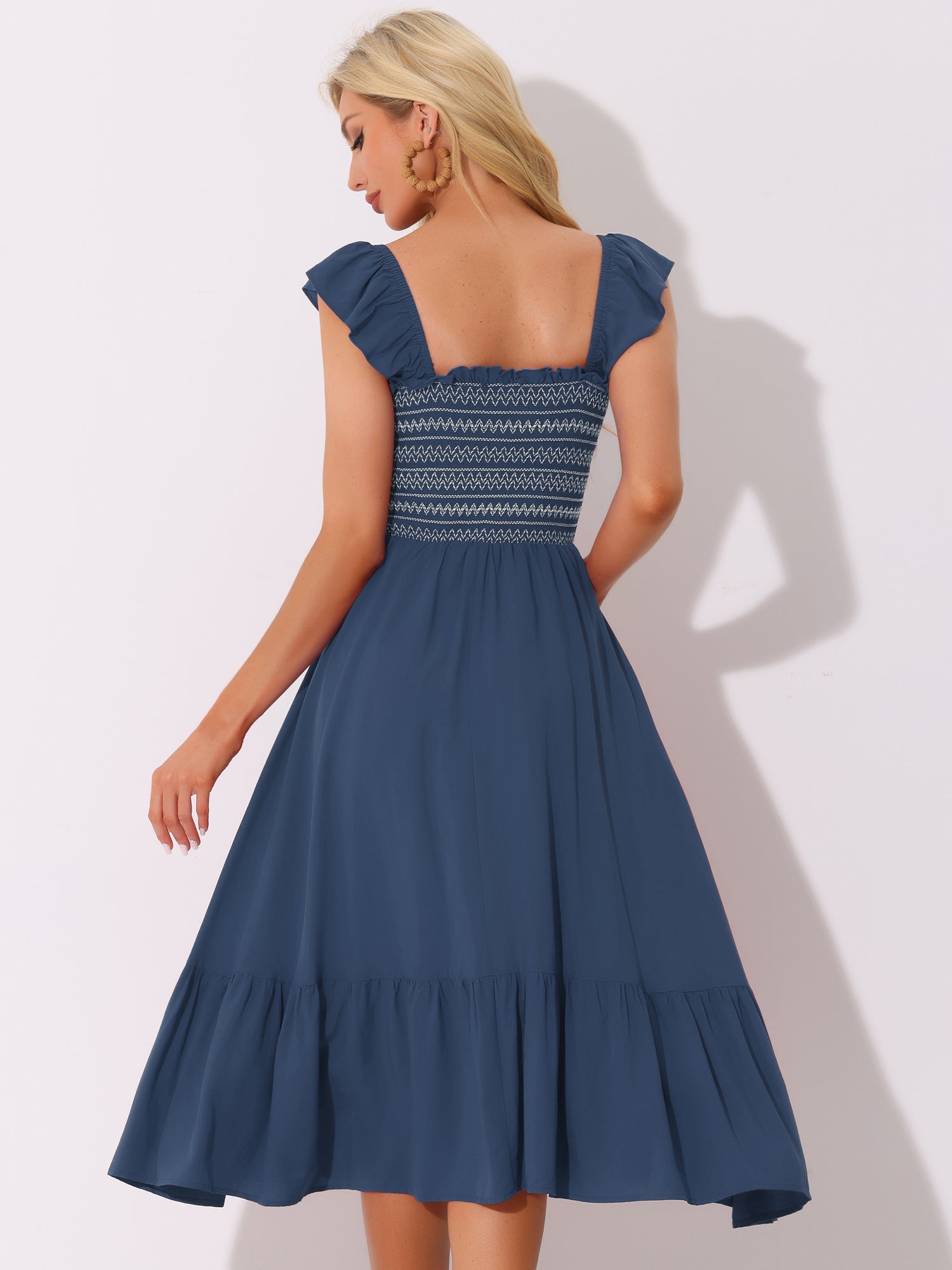 Solavira – Women’s Boho Smocked Tiered Midi Sundress