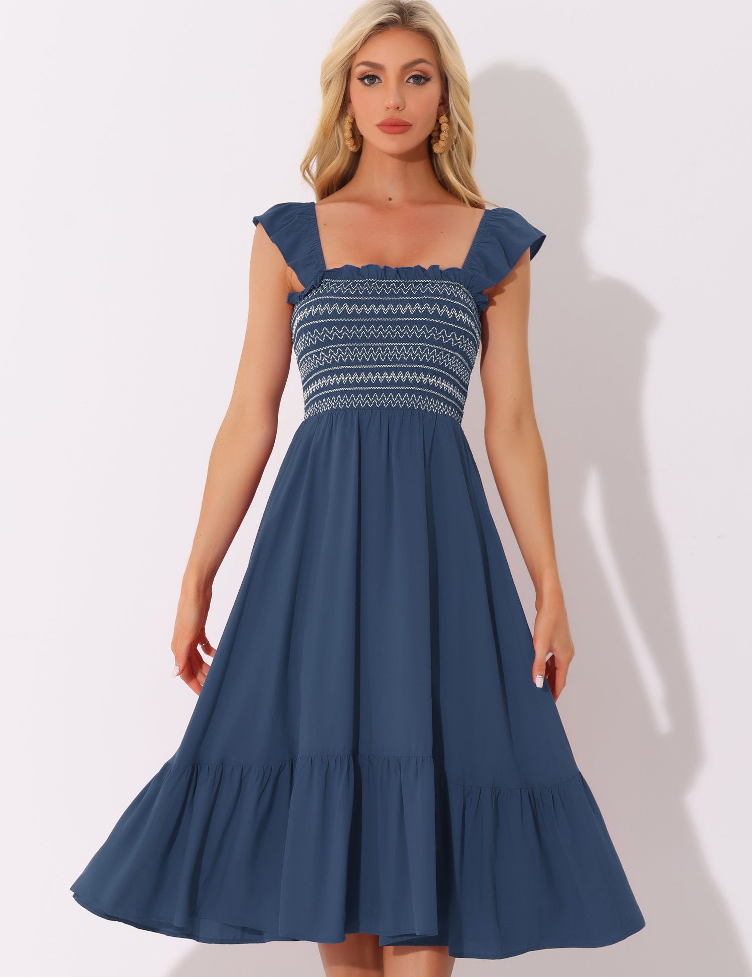 Solavira – Women’s Boho Smocked Tiered Midi Sundress
