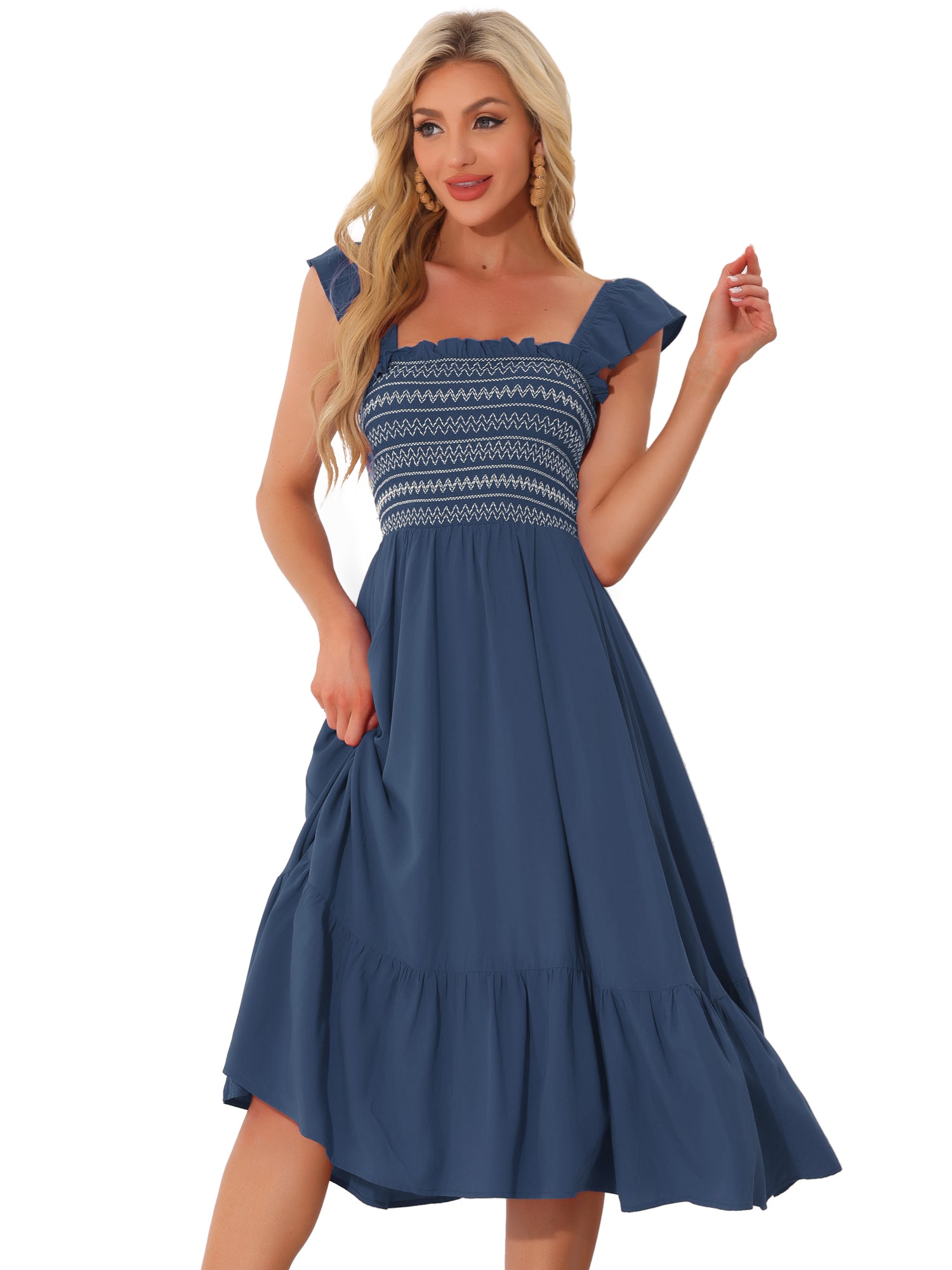 Solavira – Women’s Boho Smocked Tiered Midi Sundress