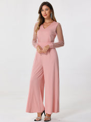 Meshvella - Women’s V-Neck Wide Leg Jumpsuit