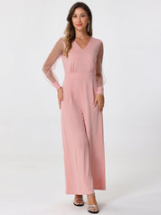 Meshvella - Women’s V-Neck Wide Leg Jumpsuit