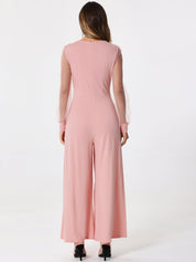 Meshvella - Women’s V-Neck Wide Leg Jumpsuit