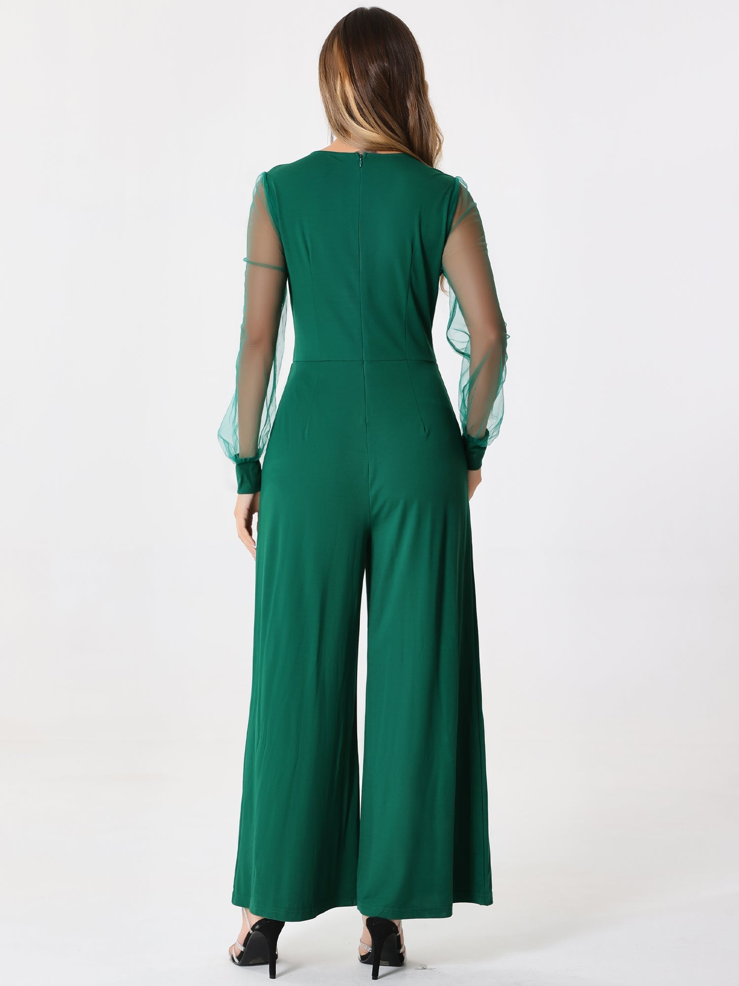 Meshvella - Women’s V-Neck Wide Leg Jumpsuit
