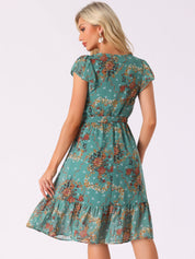 Florvella - Women’s Floral Square Neck A-Line Dress