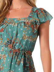 Florvella - Women’s Floral Square Neck A-Line Dress