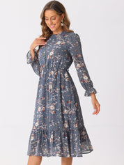 Florvessa - Women’s Floral A-Line Midi Dress