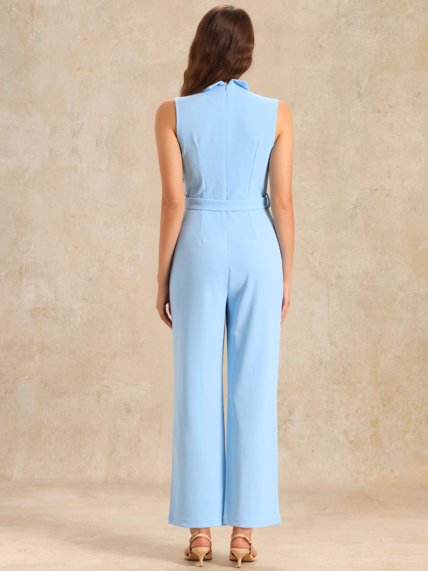 Luvessa – Women’s Sleeveless Belted Office Jumpsuit
