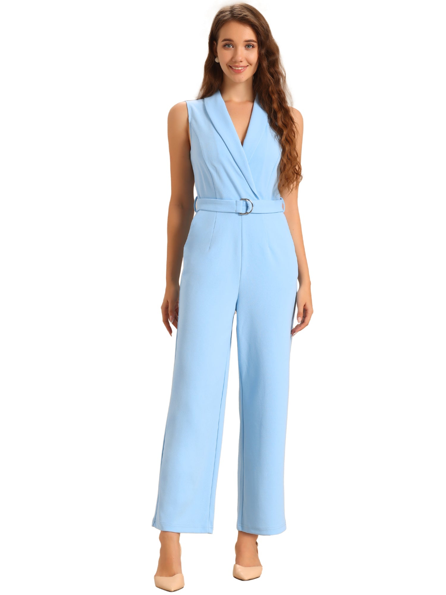 Luvessa – Women’s Sleeveless Belted Office Jumpsuit