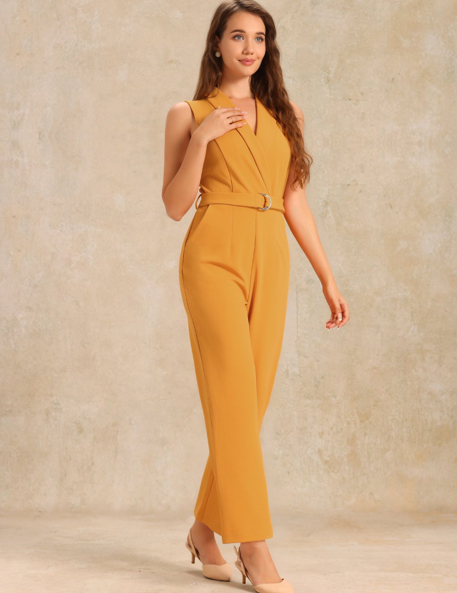Luvessa – Women’s Sleeveless Belted Office Jumpsuit