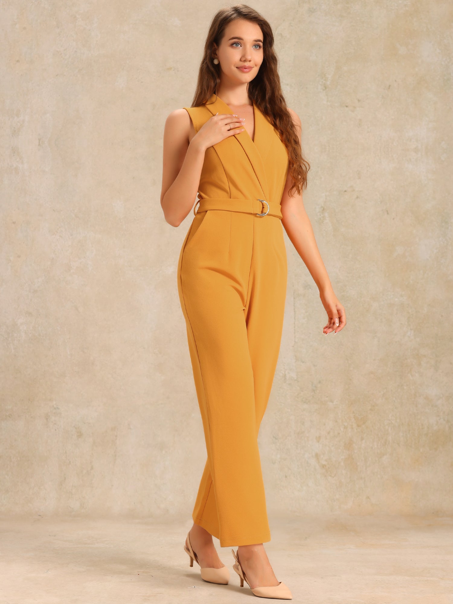 Luvessa – Women’s Sleeveless Belted Office Jumpsuit