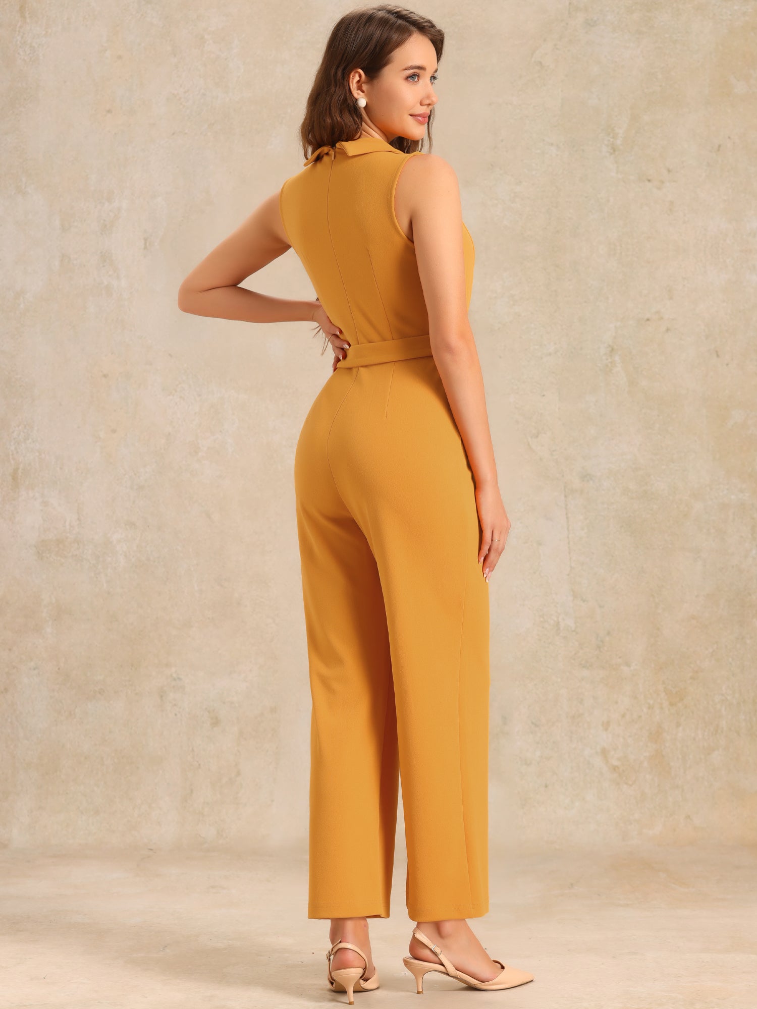 Luvessa – Women’s Sleeveless Belted Office Jumpsuit