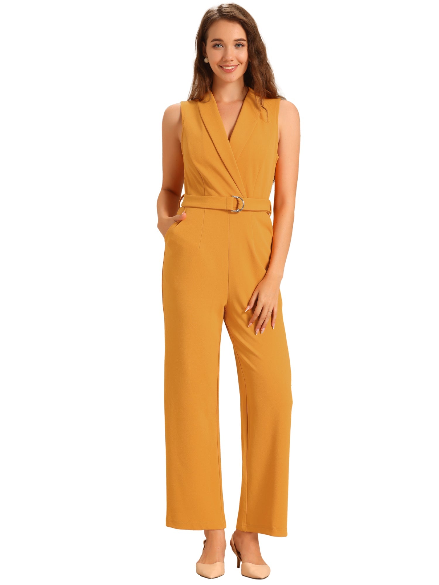 Luvessa – Women’s Sleeveless Belted Office Jumpsuit