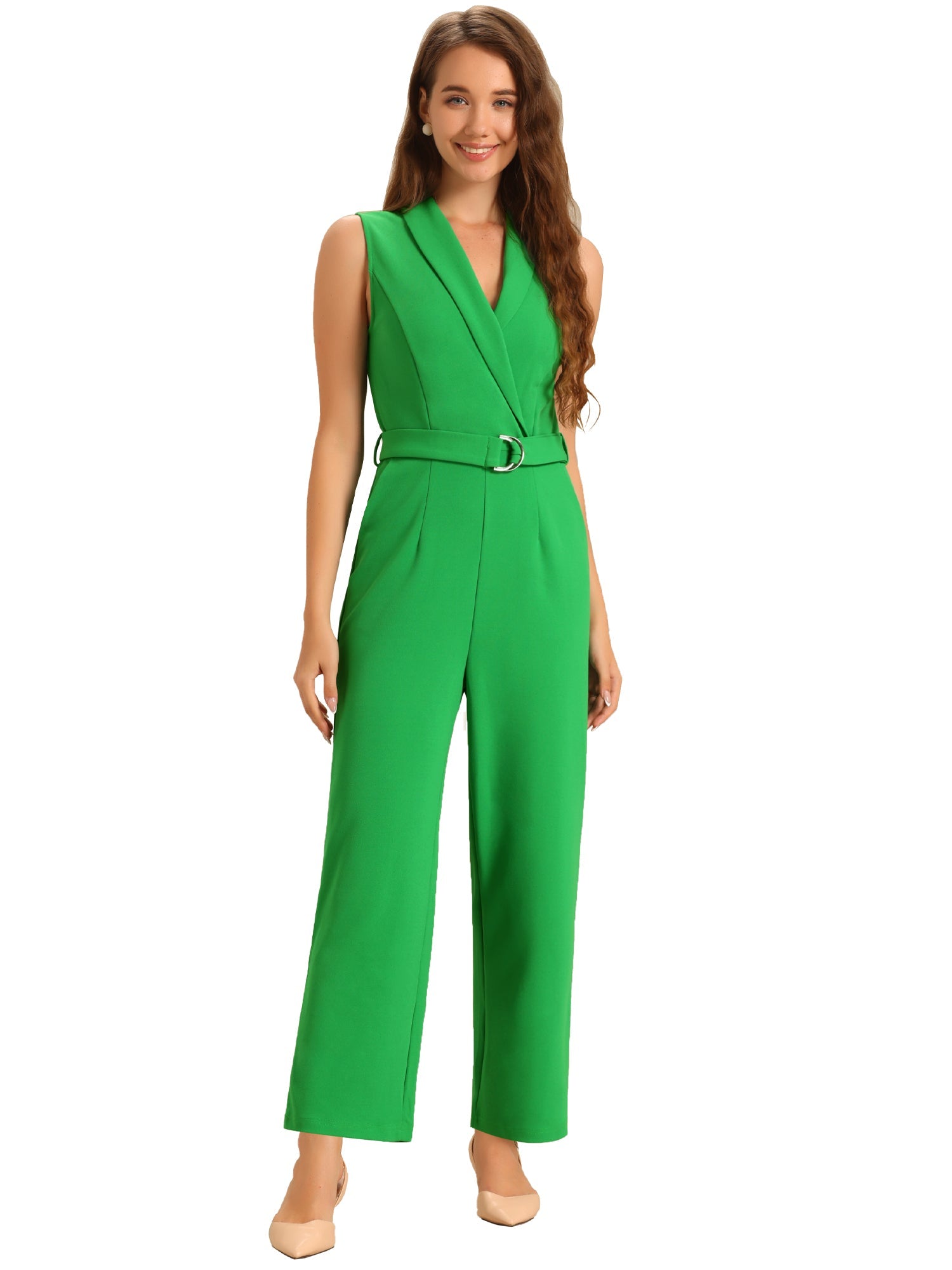 Luvessa – Women’s Sleeveless Belted Office Jumpsuit