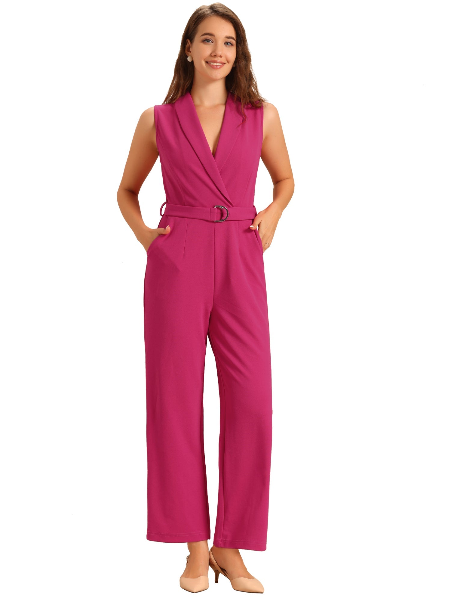 Luvessa – Women’s Sleeveless Belted Office Jumpsuit