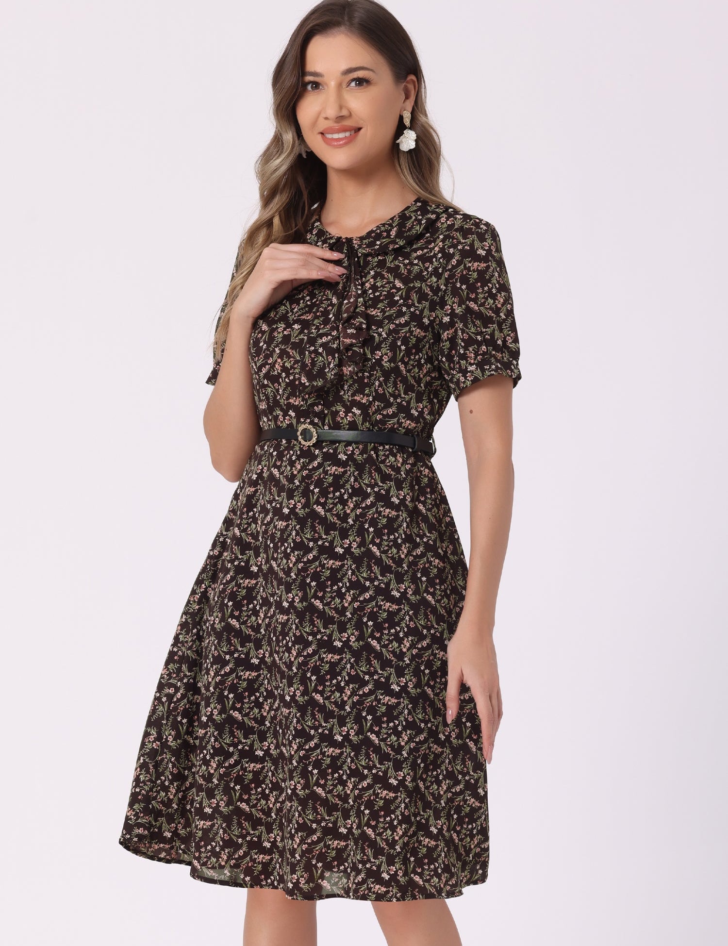 Petrella - Women’s Floral Peter Pan Collar Dress