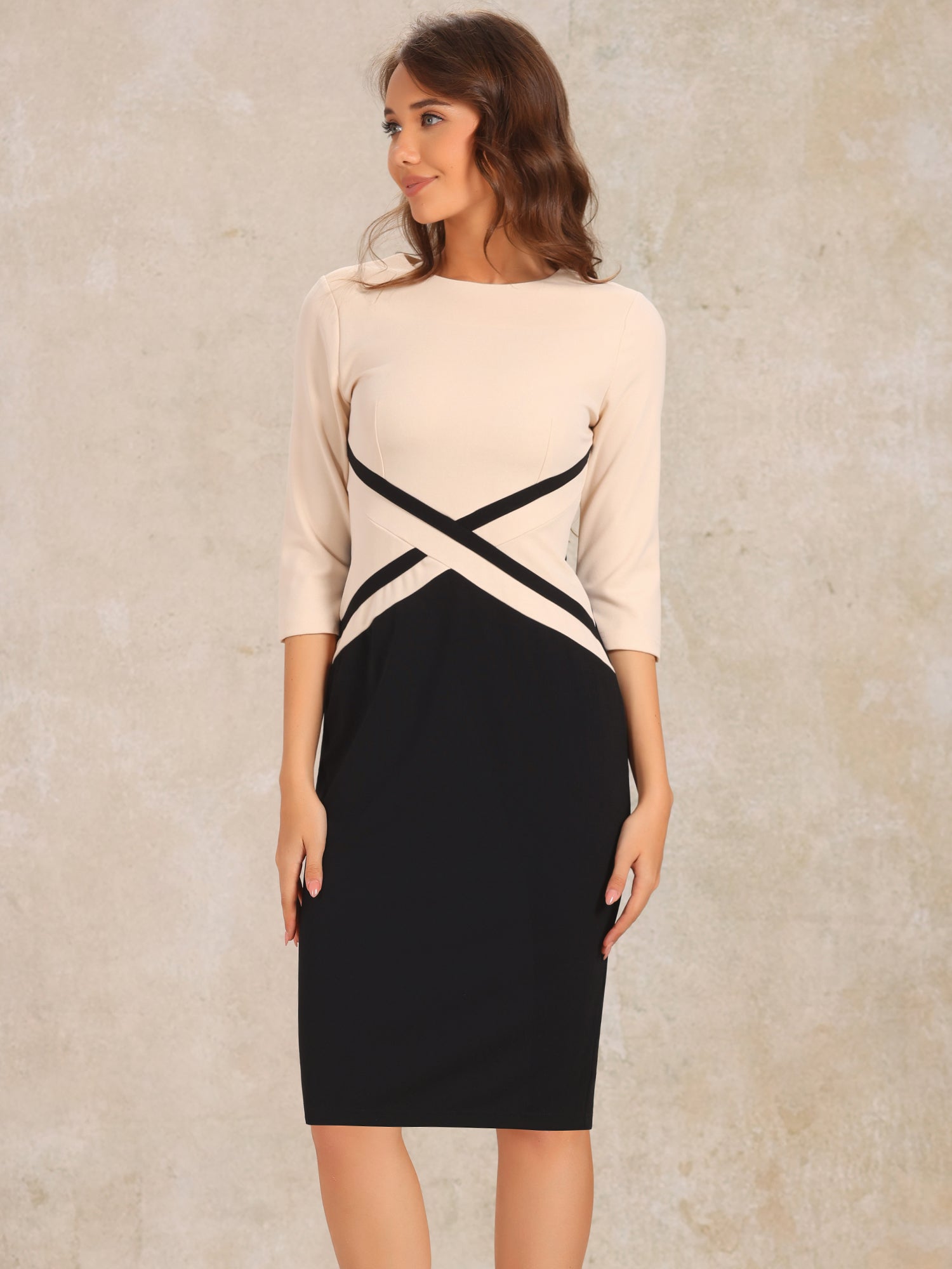 Montriva – Women’s Contrast Panel Office Sheath Dress