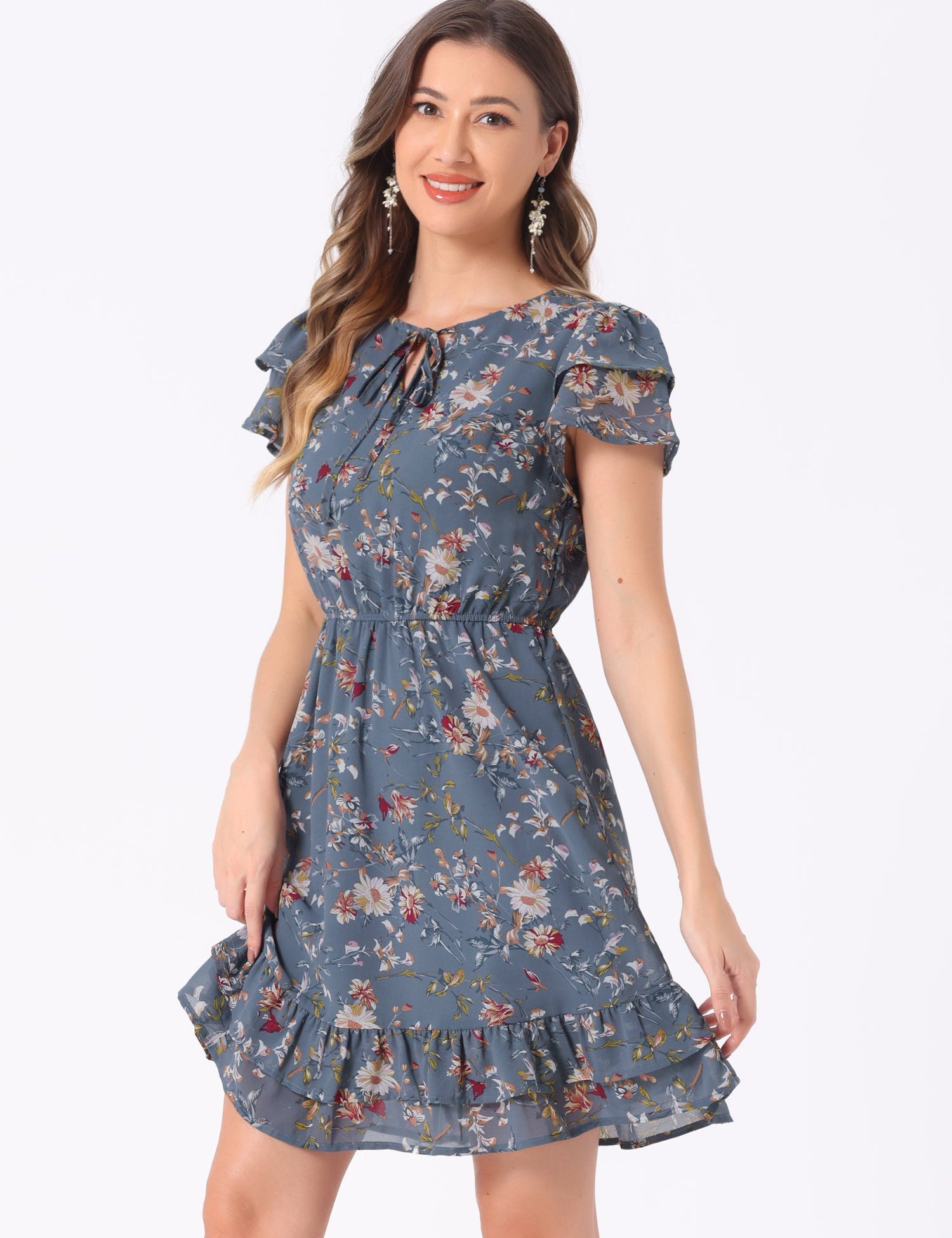 Rufflora - Women’s Floral Ruffle Sleeve Dress