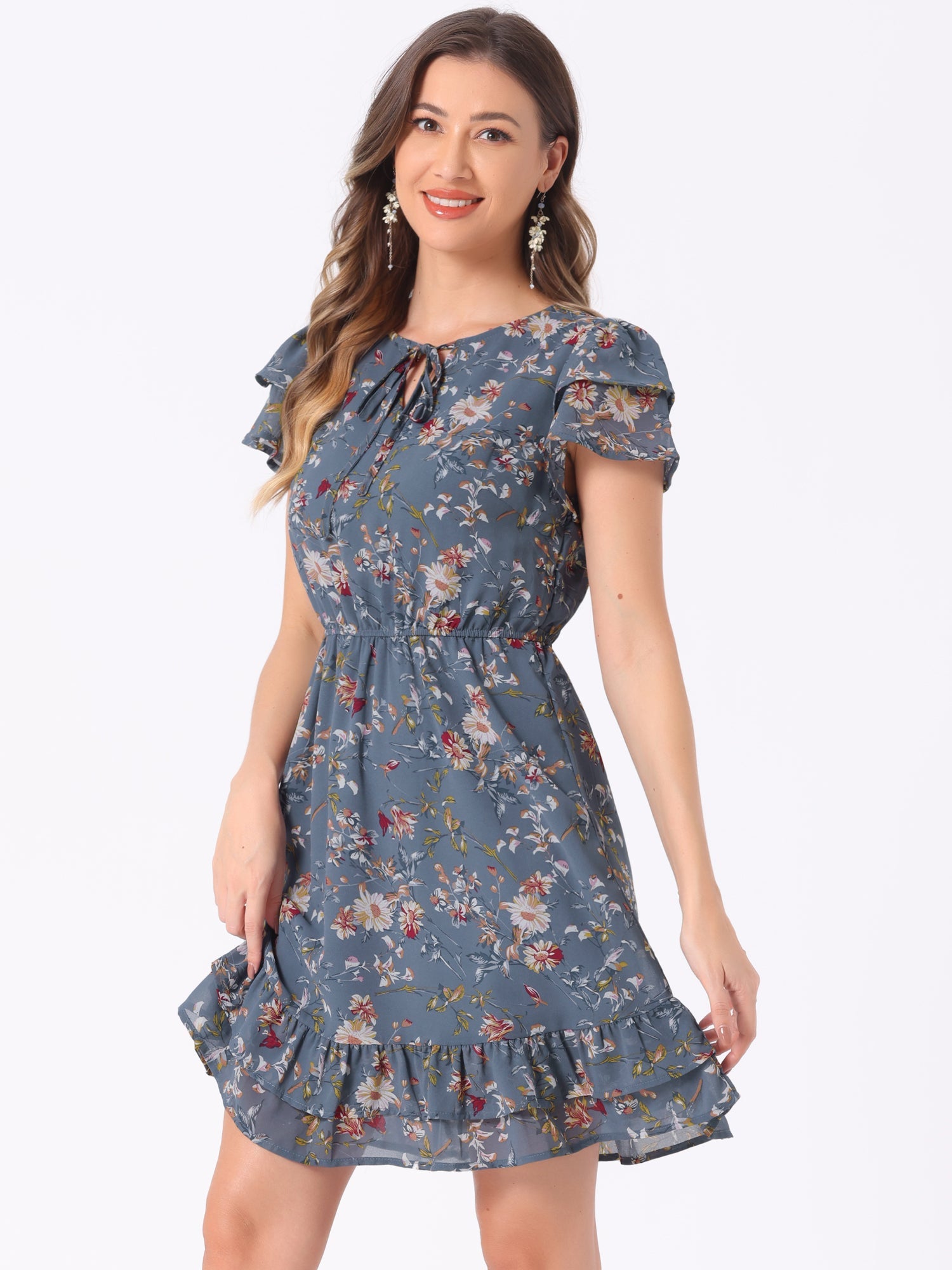 Rufflora - Women’s Floral Ruffle Sleeve Dress