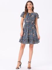 Rufflora - Women’s Floral Ruffle Sleeve Dress