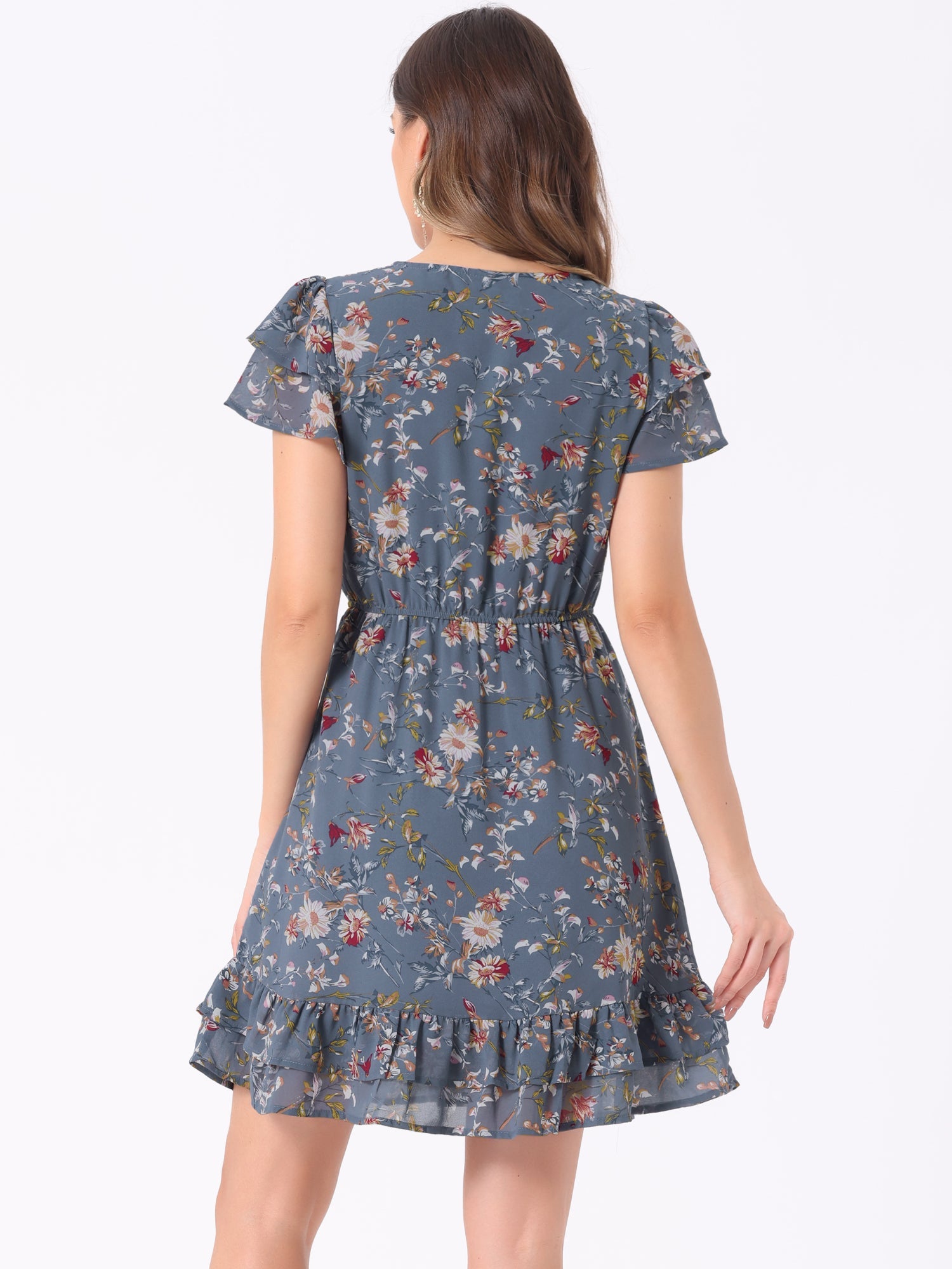 Rufflora - Women’s Floral Ruffle Sleeve Dress