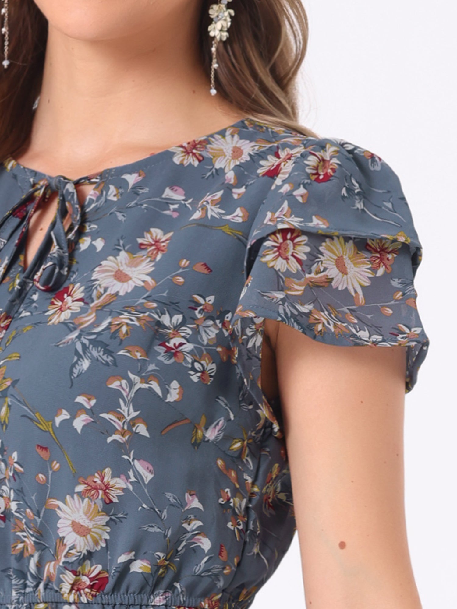 Rufflora - Women’s Floral Ruffle Sleeve Dress