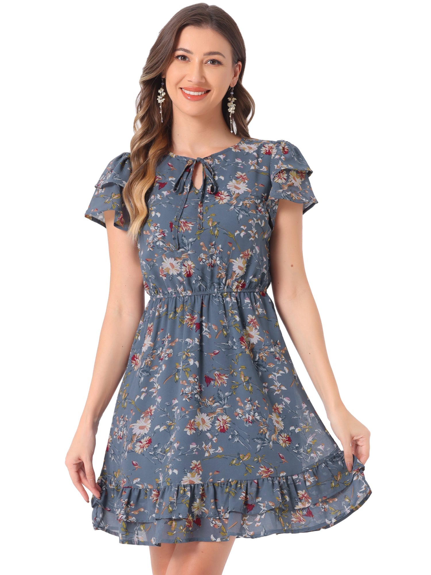 Rufflora - Women’s Floral Ruffle Sleeve Dress