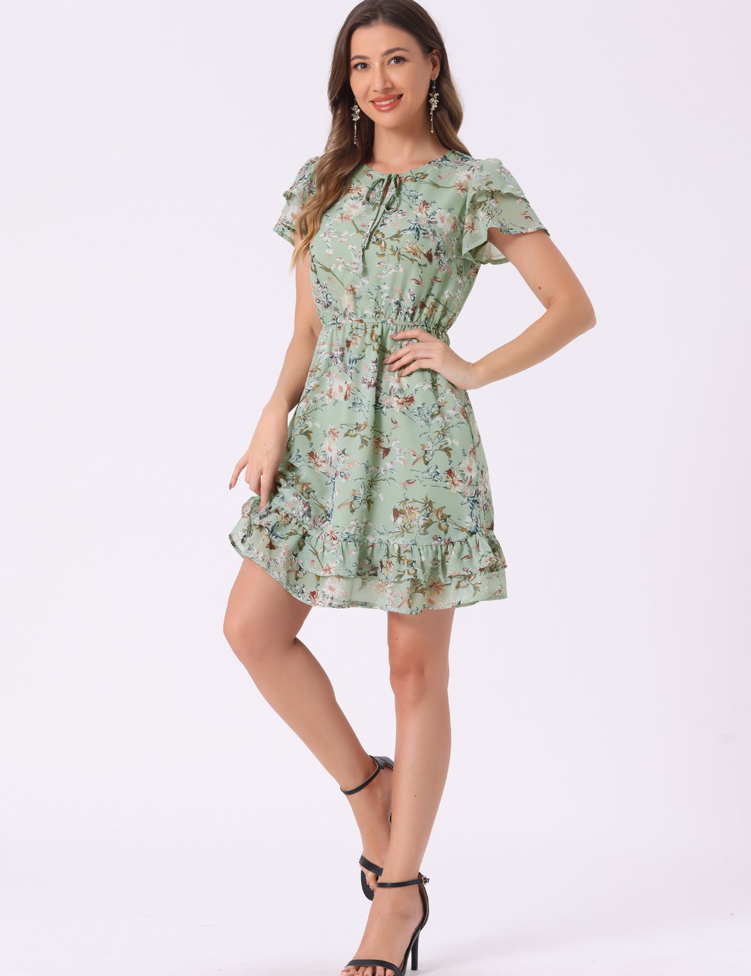 Rufflora - Women’s Floral Ruffle Sleeve Dress