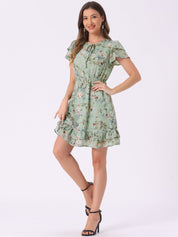 Rufflora - Women’s Floral Ruffle Sleeve Dress